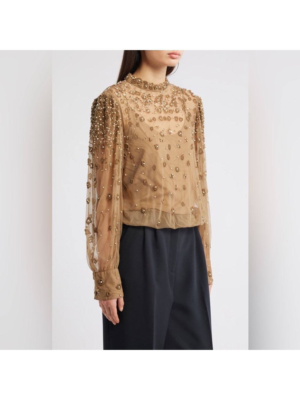Farm Rio Embroidered Tulle Lined Blouse